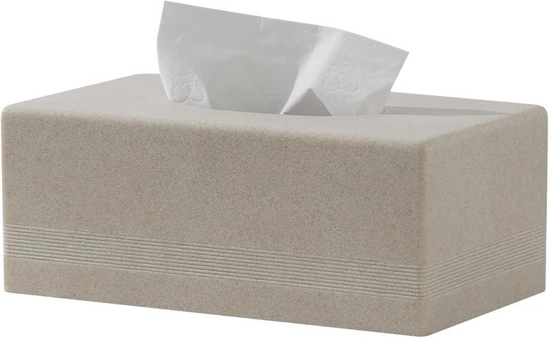 Haocoott Tissue Box Cover Rectangle, Resin Facial Tissues Holder Covers Rectangular Toilet Paper Holder Case Dispenser Home Decorative for Bathroom Kitchen Bedroom Living Room Office (Beige) - Image 1